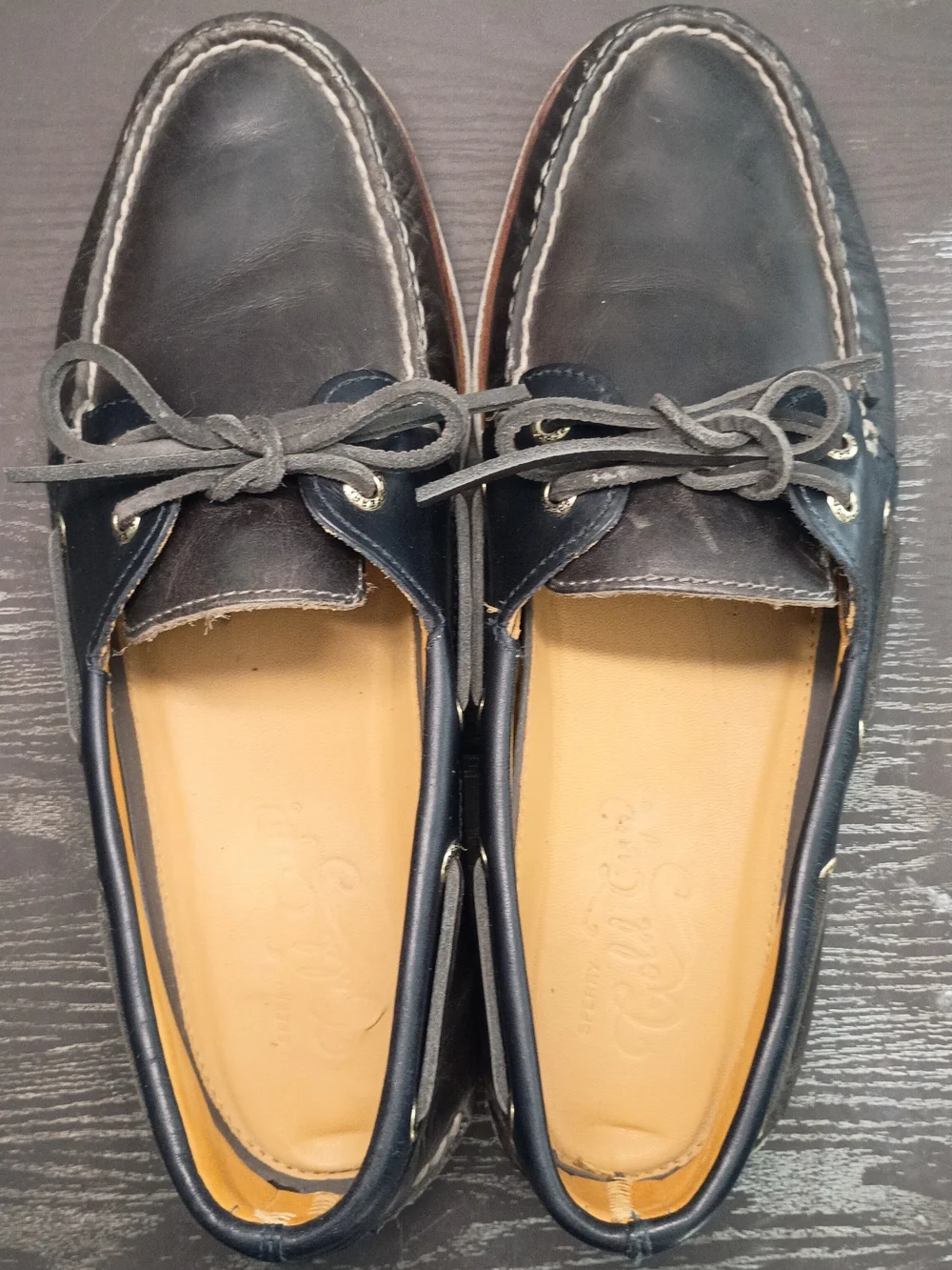 Sperry GOLD CUP Black Leather 2-Eye Boat Shoes with White Sole. Men's 10.5M